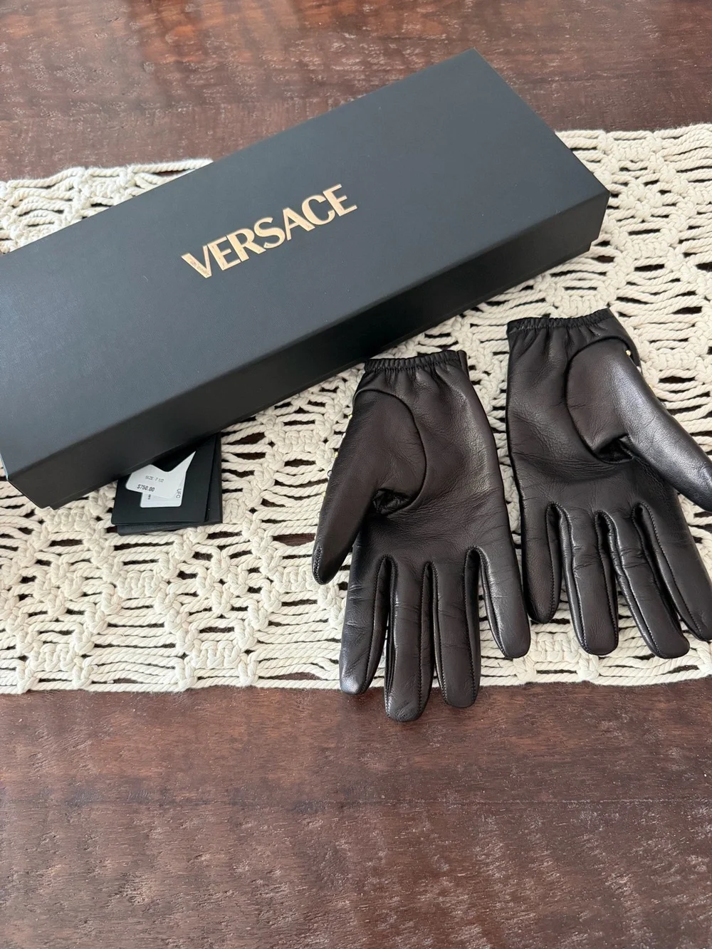 Versace Studded Lambskin Leather Gloves - Black - Size 7 1/2 - New With Tags